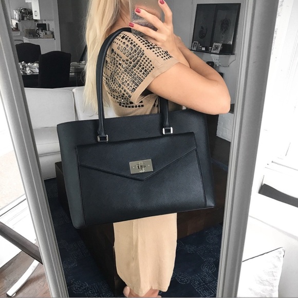 Kate Spade Black Post Street Halsey Large Black Tote Bag Leather NWT - Picture 9 of 14